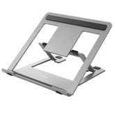 Soporte ajustable para computadora portátil| DELI - Diseño ergonómico, elevador de escritorio plegable portátil, elevador multifuncional universal, compatible con computadoras portátiles , acero al carbono duradero, plateado y negro.
