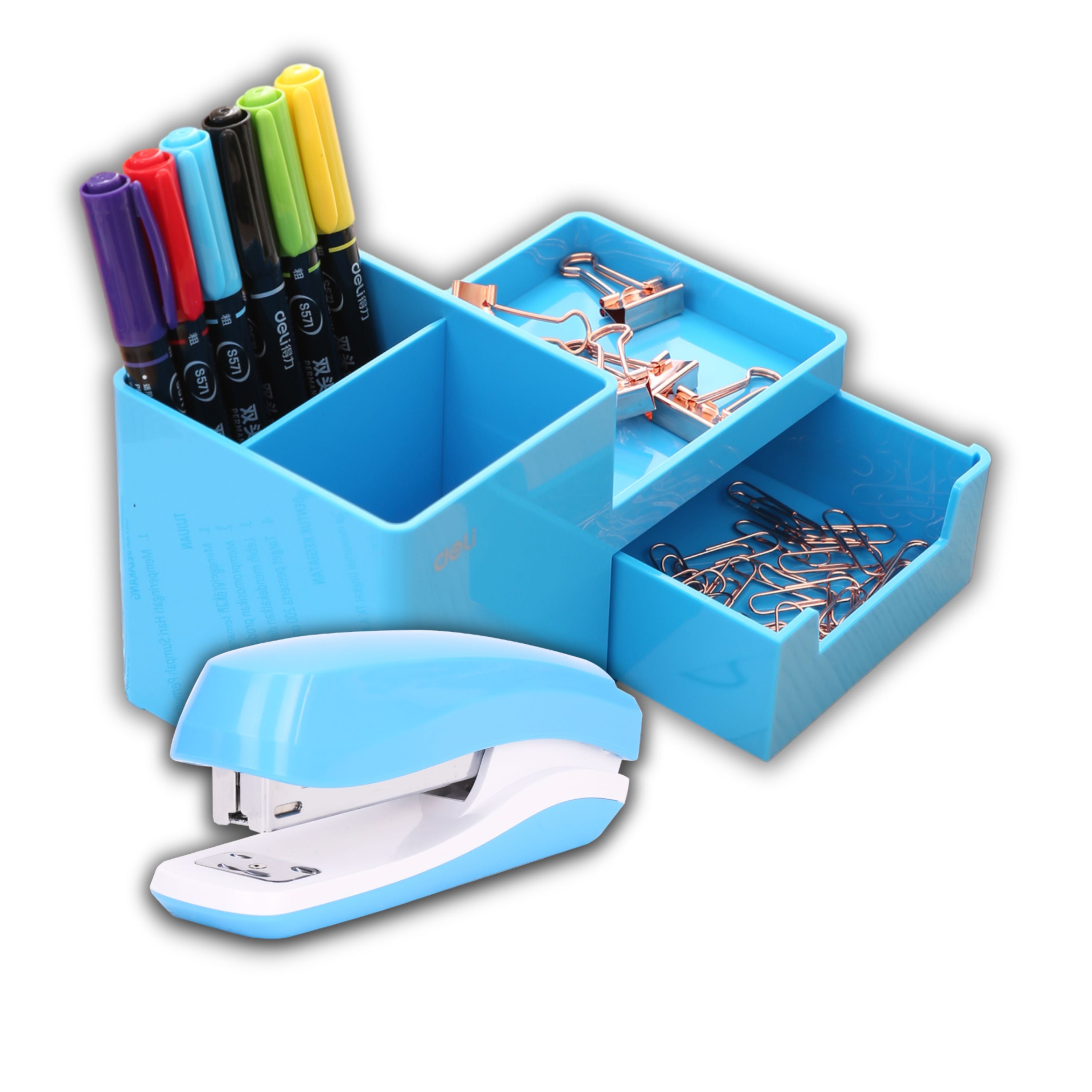 Juego de organizadores y accesorios de escritorio, regalos para compañeros de trabajo, los suministros de oficina incluyen engrapadora, grapas, para el hogar y la escuela| DELI 