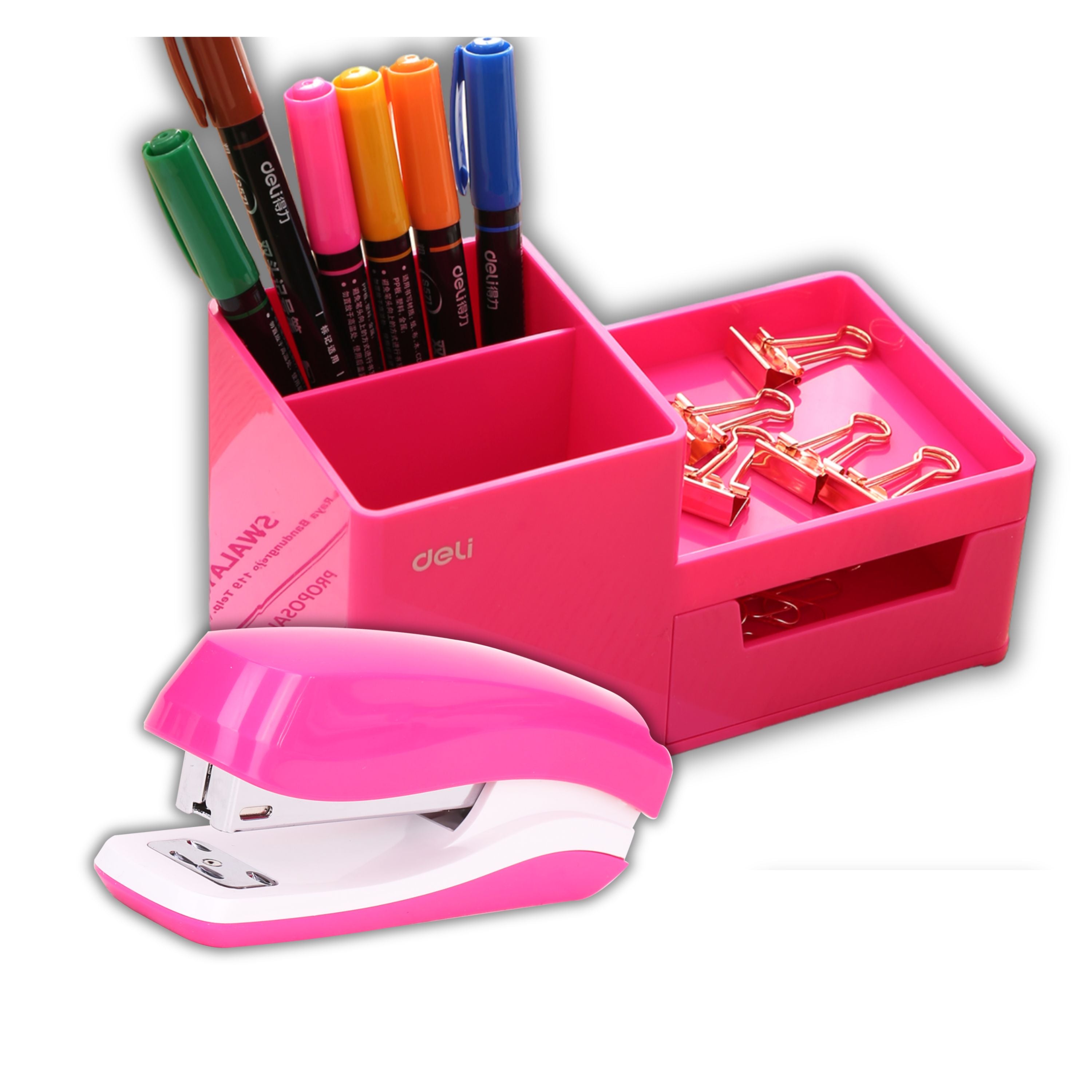 Juego de organizadores y accesorios de escritorio , regalos para compañeros de trabajo, los suministros de oficina negros incluyen engrapadora , grapas, para el hogar y la escuela| DELI 