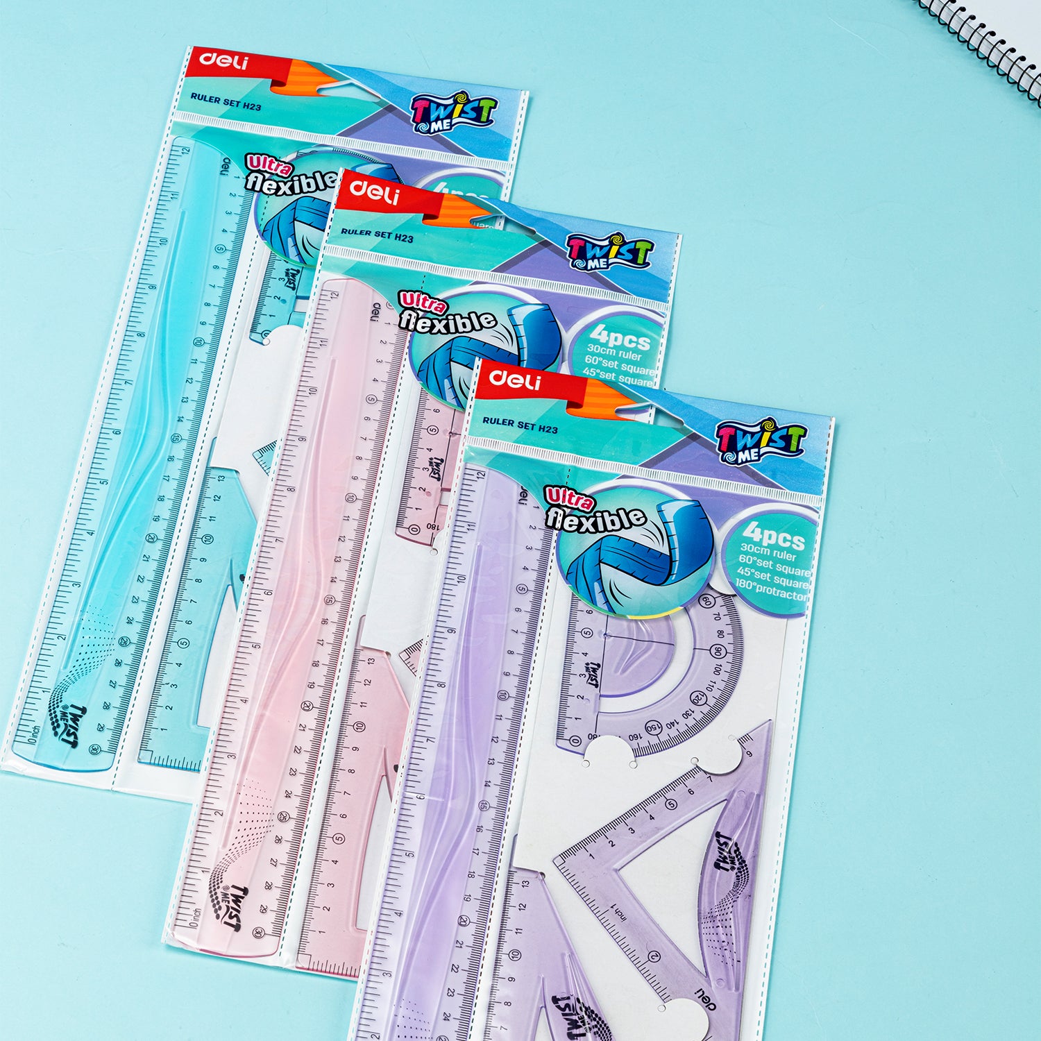 Juego de Geometría Ultra Flexible| 4 piezas| Economico| DELI 