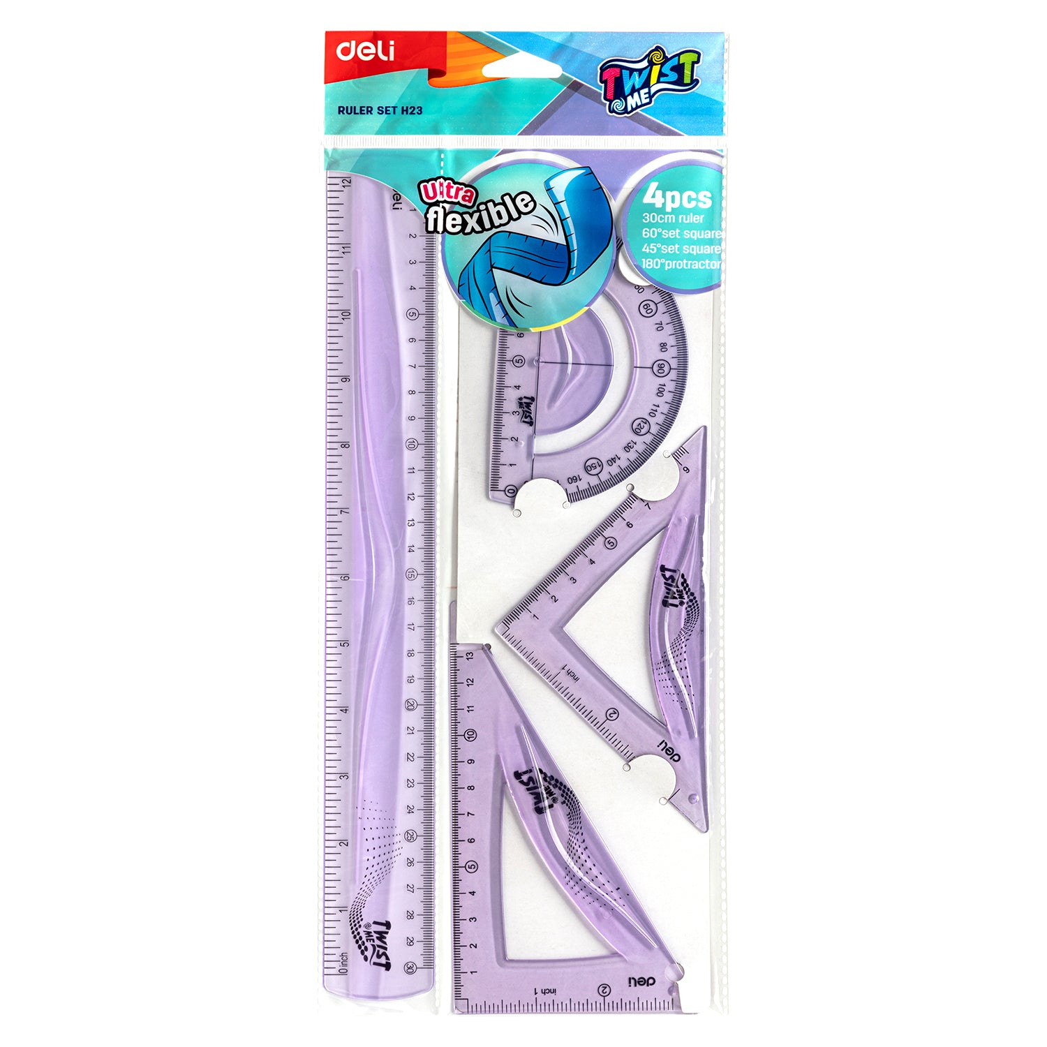 Juego de Geometría Ultra Flexible| 4 piezas| Economico| DELI 