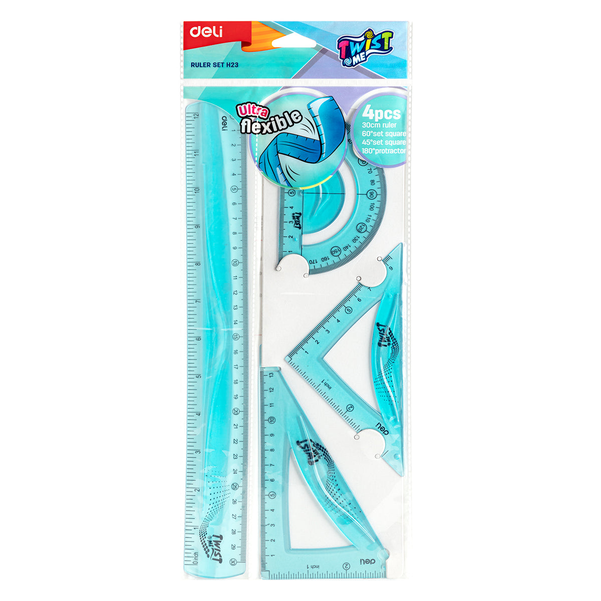 Juego de Geometría Ultra Flexible| 4 piezas| Economico| DELI 