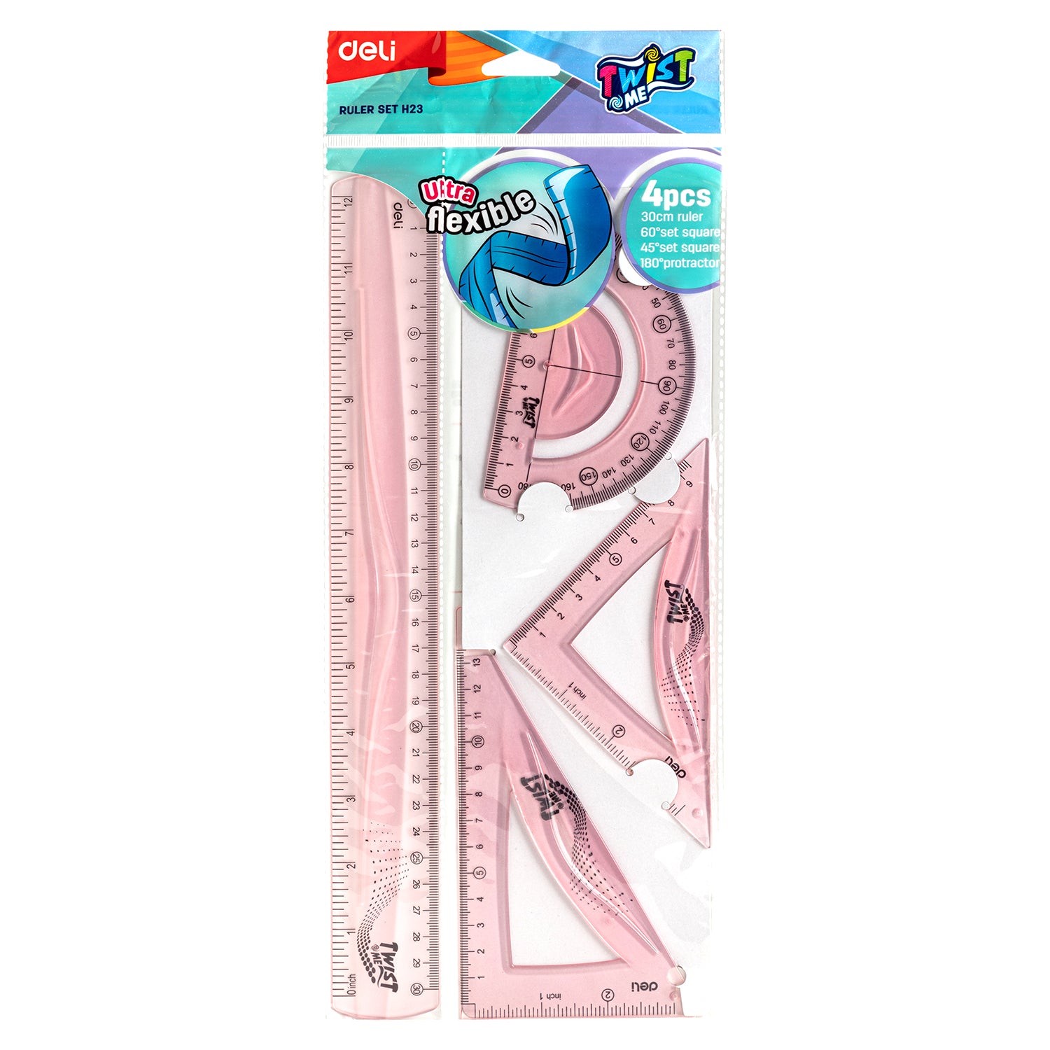 Juego de Geometría Ultra Flexible| 4 piezas| Economico| DELI 