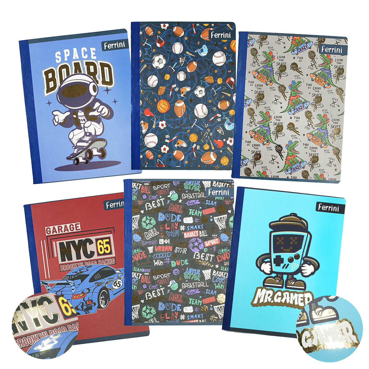 Cuaderno Cosido College Libreta Composition Foil Ferrini 6 pack