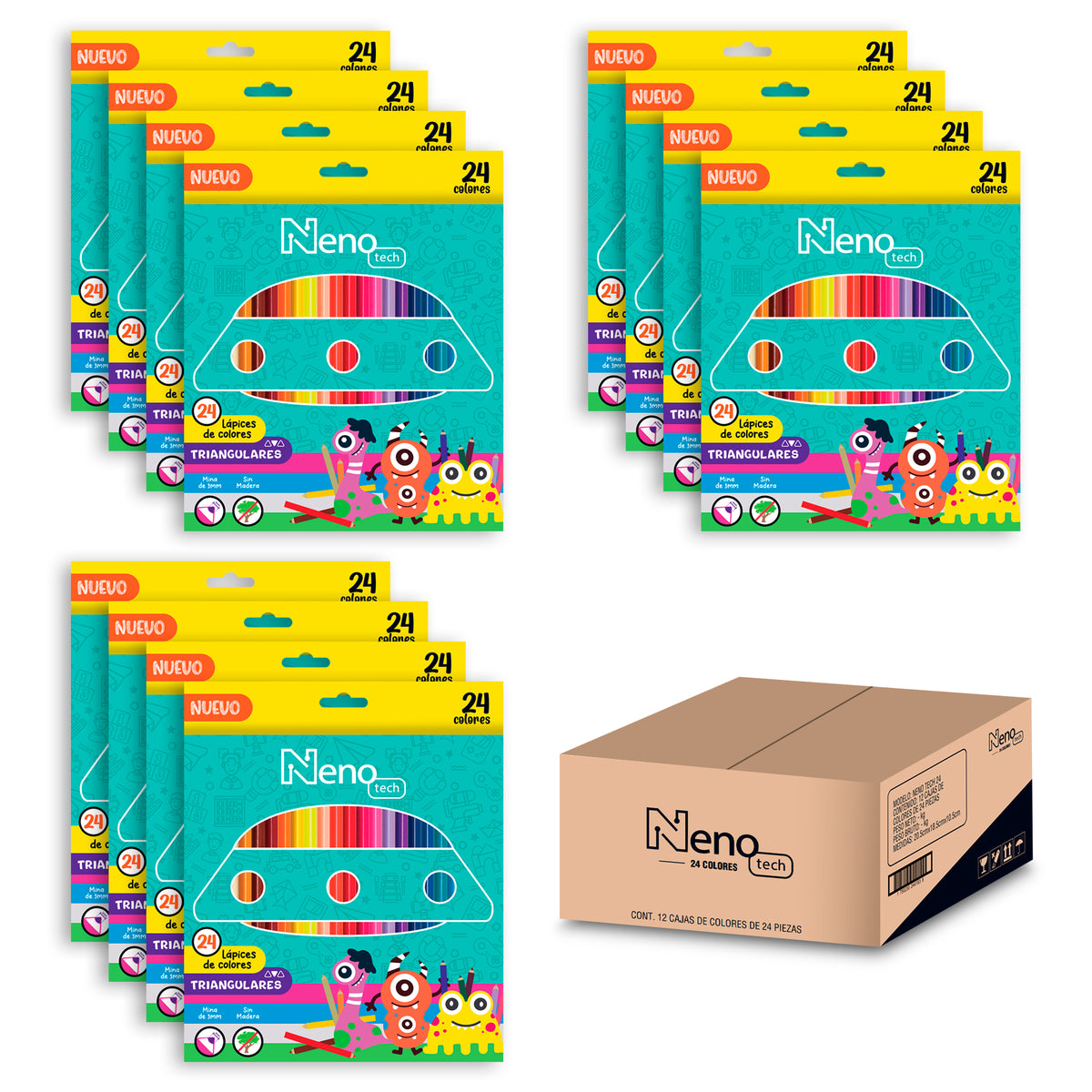 Caja De Lápices De Colores Nenotech Sin Madera Triangular