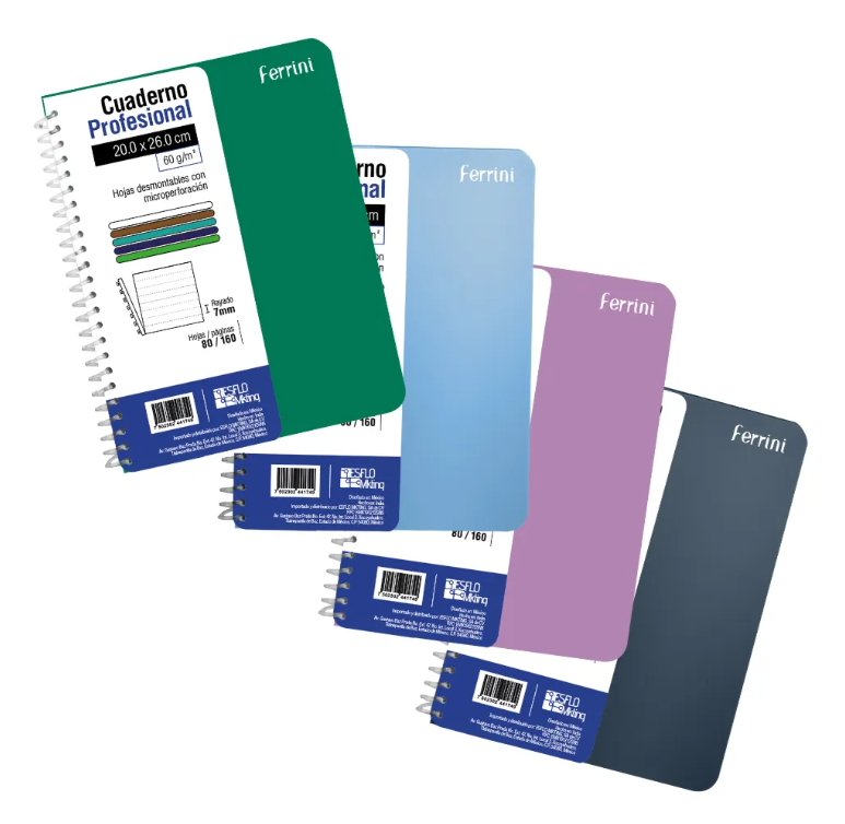Cuaderno Poly Profesional Ferrini 80h Raya Espiral - 4 Pack