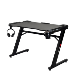  E Escritorio Gamer Fibra de Carbono| Xtrike-ME| de esquina en forma cuadrada para ordenadores de sobremesa y juegos, mesa de PC, estación de trabajo multifuncional para escribir y oficina en casa. Color negro con porta vasos y luces LED