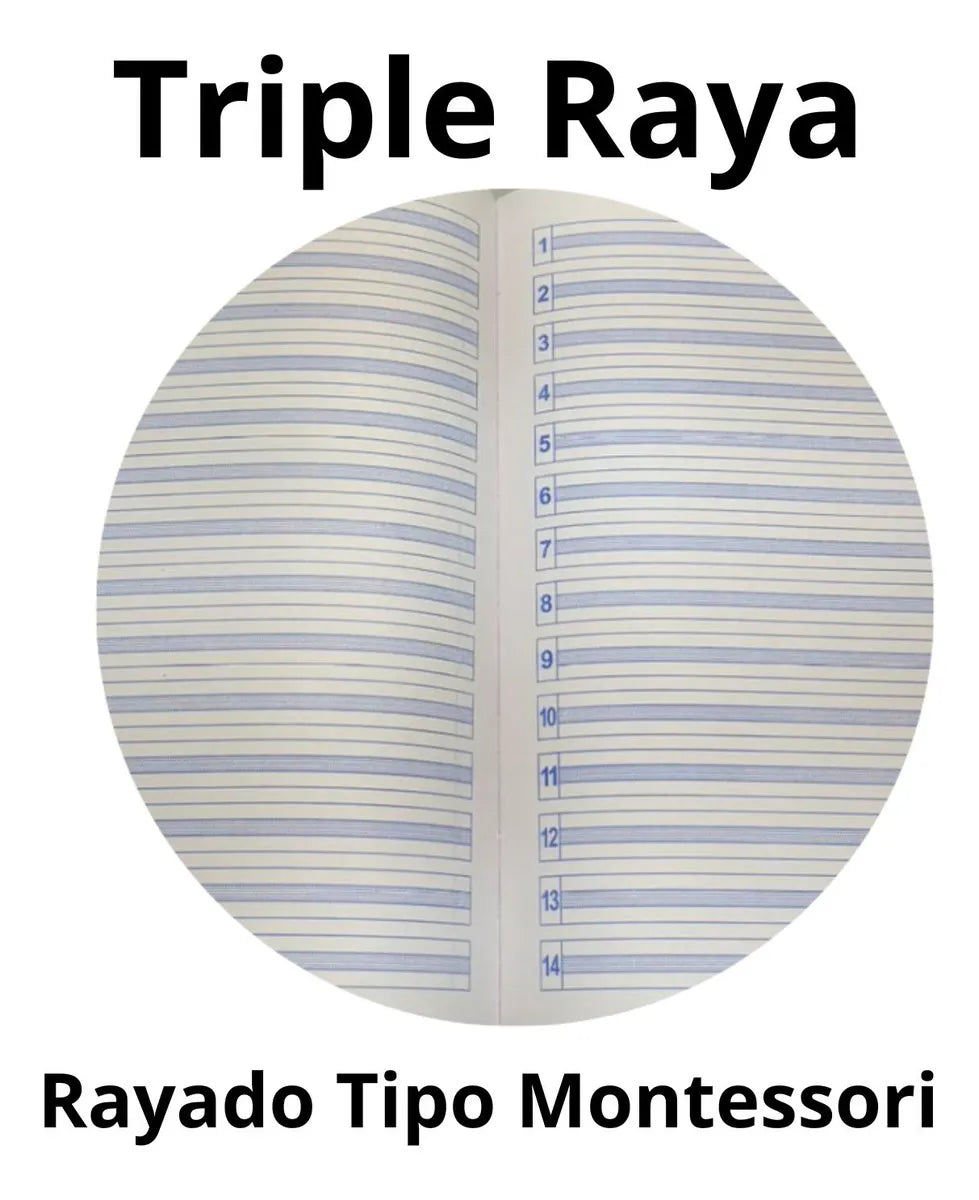 Cuaderno Cosido College Libreta Triple Raya Montessori 5pack