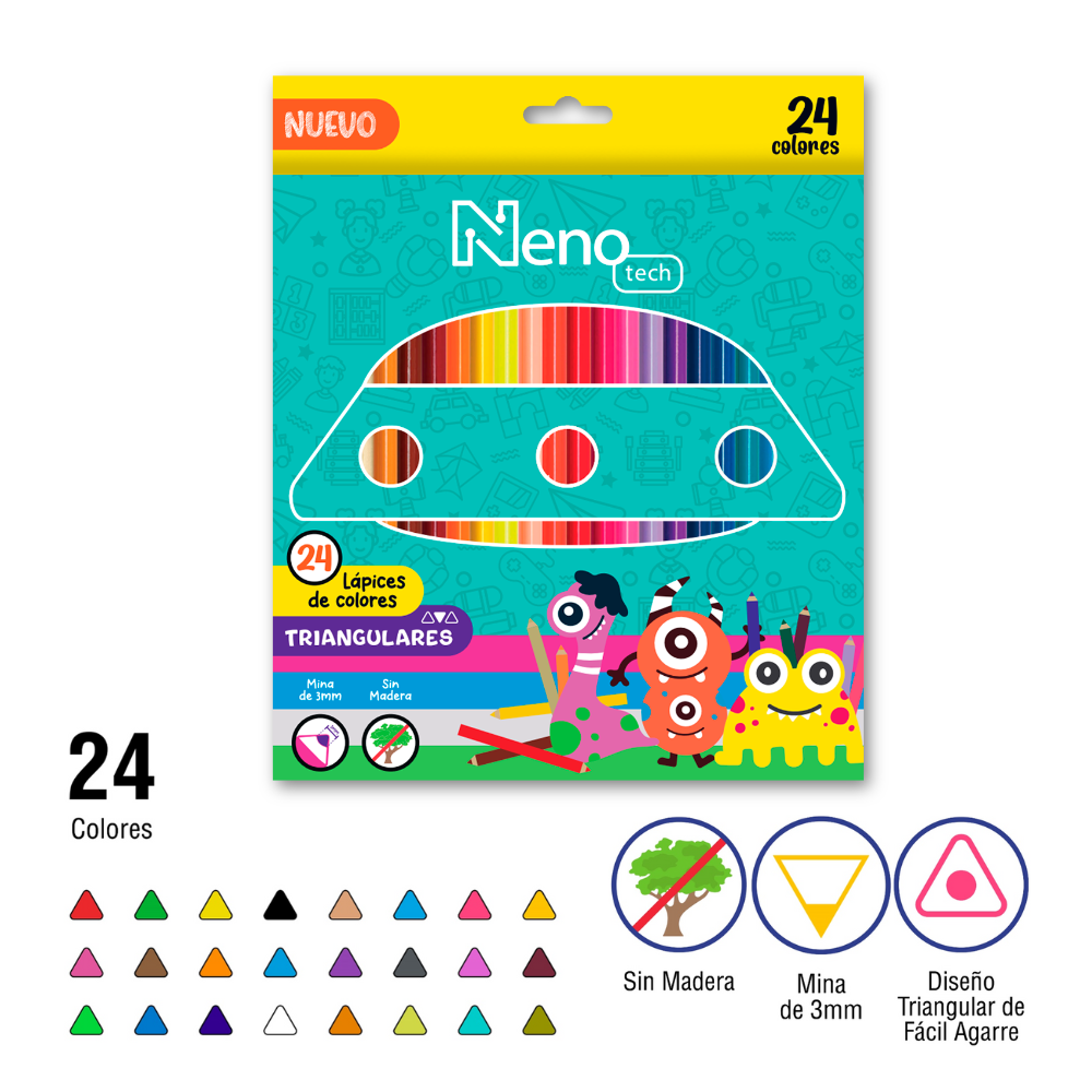 6 Pack Lápices De Colores Nenotech  Madera Triangular
