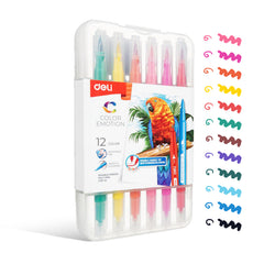 Plumones Lettering Deli Doble Punta x12 – Punta Fina y Pincel