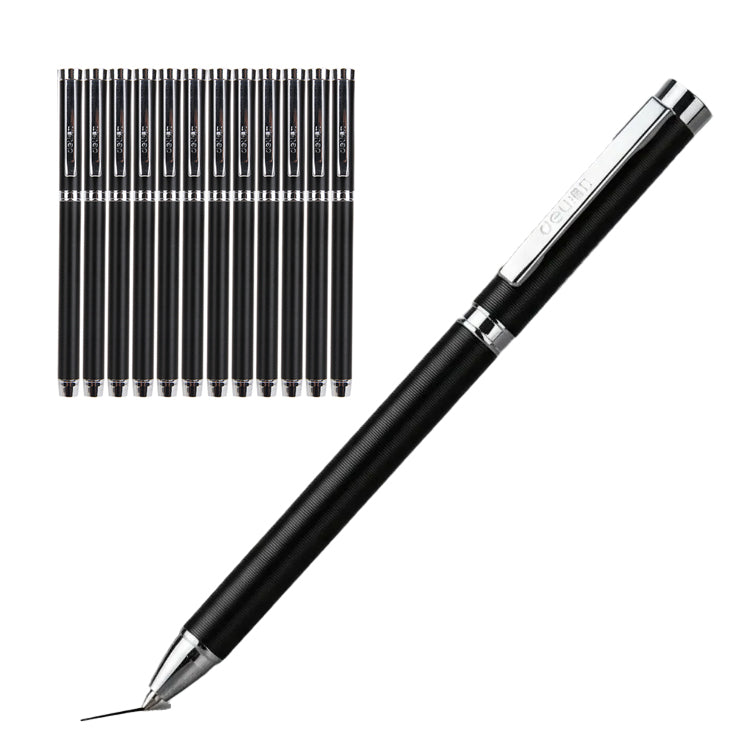 12 Piezas Plumas Gel Ejecutiva Premium |Deli| Tinta Negra Punto Fino