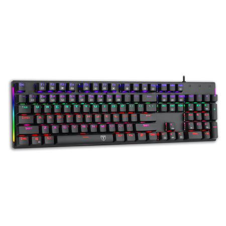 Teclado de juegos RGB, conjunto con cable USB de 104 teclas con luces LED, compatible con PC, Mac, PS4, Xbox One, no requiere batería, diseño ergonómico para accesorios de juegos de PC | T-Dagger Arena 
Teclado Economico Gamer con luces led que cambian 
Luces Rainbow
